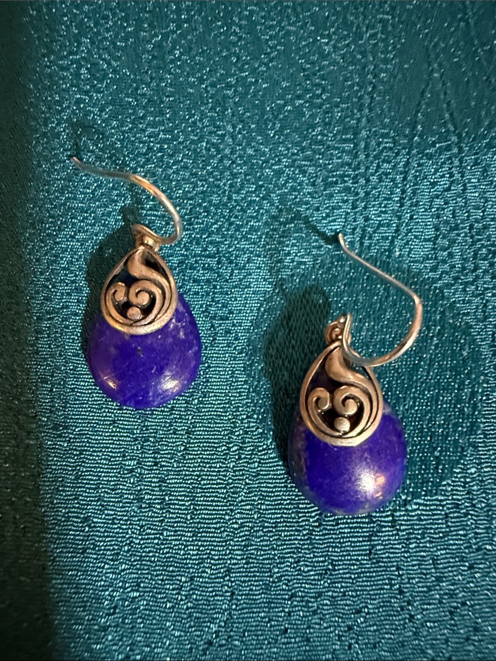 Sterling silver Handcrafted lapis Teardrop Stone Dangle Earrings